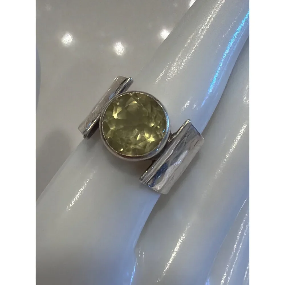 Sterling Silver Citrine Ring Modernist Bezel Set Size 8